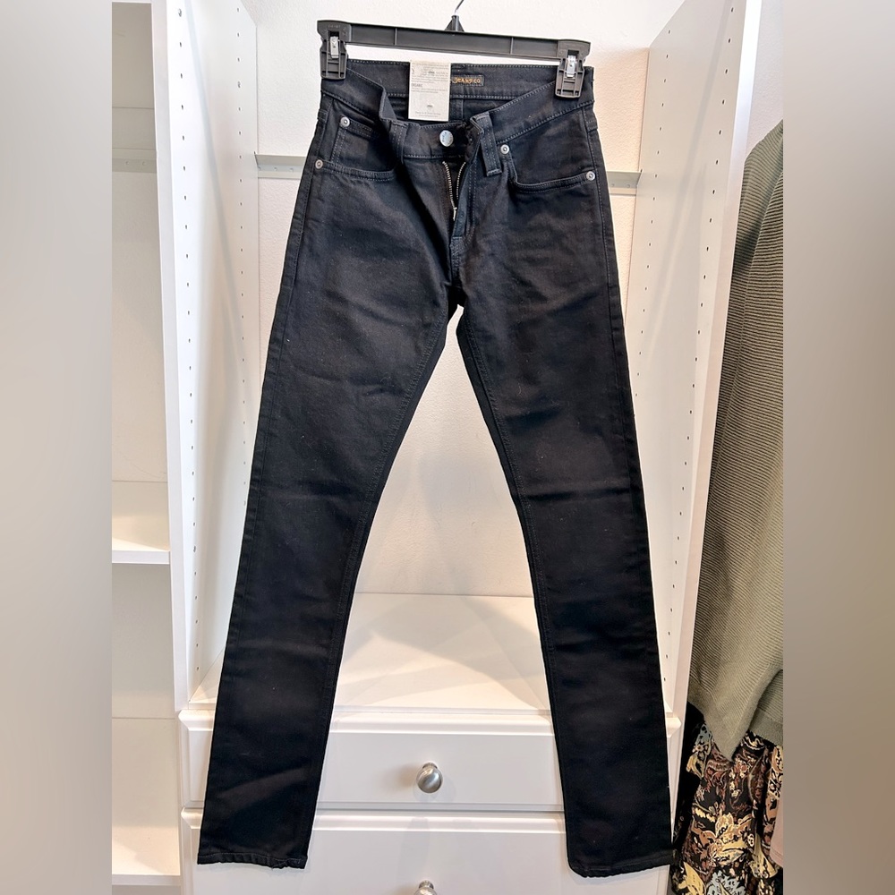 NWT Nudie Teens Jeans Long John Slim Fit Black 100% Organic Cotton Size W24 L30